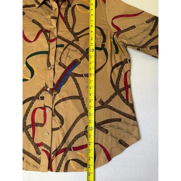 Lauren Ralph Lauren Shirt Women Size 2X Beige Equestrian Print Cotton Button Up - Picture 3 of 16